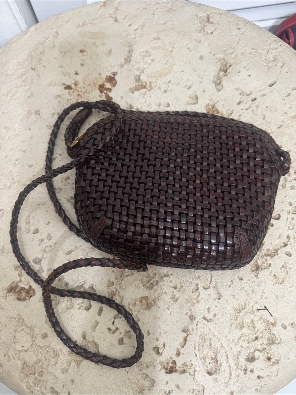 Gem Vintage Leather Handwoven Woven Crossbody Bag - Dark Brown